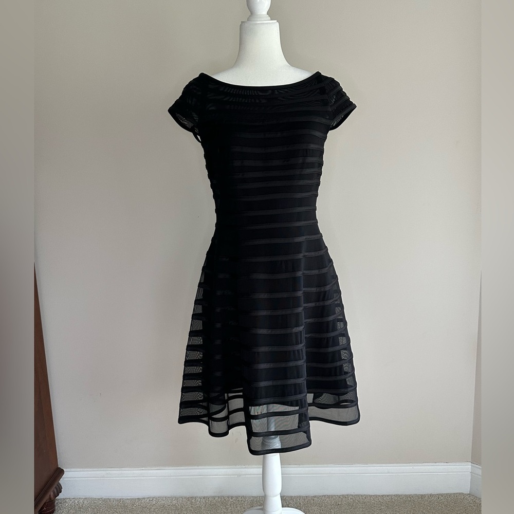 Betsy & Adam Black Striped Mini Dress